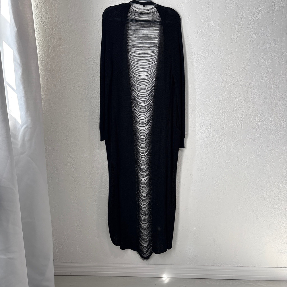 Women's CLEO APPAREL Black Open Knit Duster Cardigan L(446T)